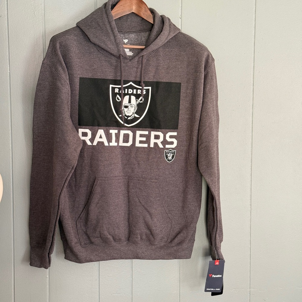 NWT Fanatics NFL Las Vegas Raiders Hoodie Sweatshirt Charcoal Heather Men Medium